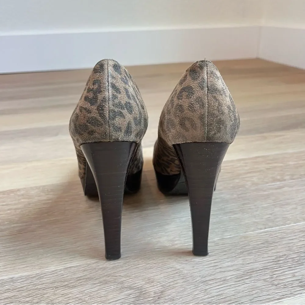 Stuart Weitzman Casstilts Leopard Suede Platform Pumps size 9